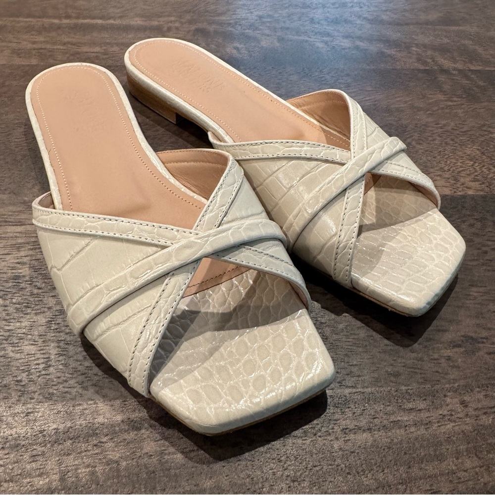 Malone Souliers Perla Croc Embossed Slide Sandals